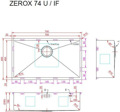 Кухонная мойка ZorG Zerox 74 U / IF PVD Gold