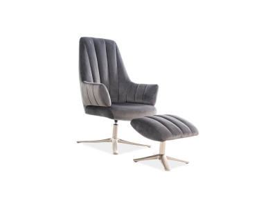 Комплект SIGNAL ADAMS VELVET BLUVEL 14 (кресло+подставка для ног) серый