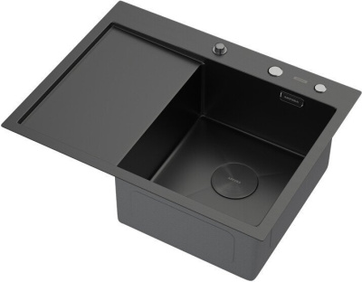 Кухонная мойка ARFEKA ECO AR 650*500 R POP-UP BLACK PVD NANO