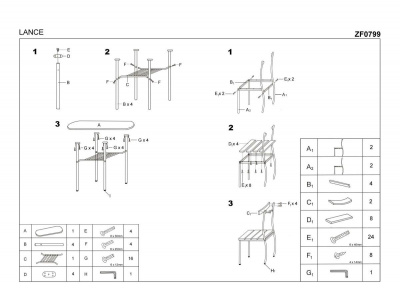 Комплект HALMAR LANCE (стол+ 2 стула) белый/серый