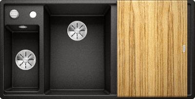 Мойка из силгр. Blanco AXIA III 6 S черный чаша слева, разделочный столик ясень