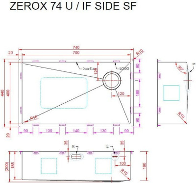 Кухонная мойка ZorG Zerox 74 U / IF Side SF PVD Gold
