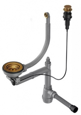 Арматура для одночашевых моек с круг. переливом и клапаном-автомат OMOIKIRI WK-1-R-AB-A антич латунь