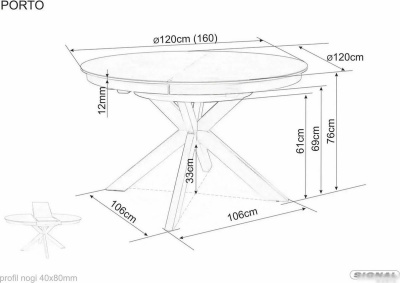 Кухонный стол Signal Porto ceramic 120-160/120 (бежевый taj mahal/черный)