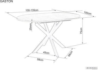 Кухонный стол Signal Gaston ceramic 100-135/100 (белый/черный)