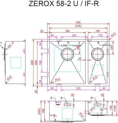 Кухонная мойка ZorG Zerox 58-2 U / IF-R PVD Gold