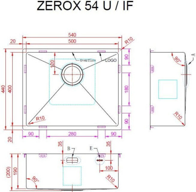 Кухонная мойка ZorG Zerox 54 U / IF PVD Gunblack