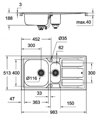 Grohe K400+ Мойка из нержавеющей стали
