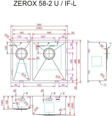 Кухонная мойка ZorG Zerox 58-2 U / IF-L PVD Gold