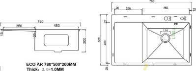Кухонная мойка ARFEKA ECO AR 780*500 R BLACK PVD NANO