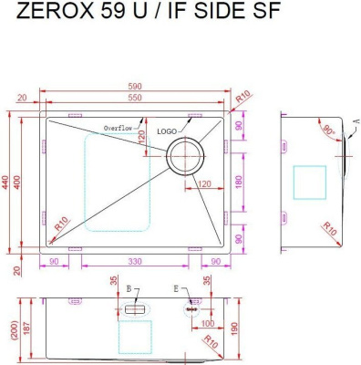 Кухонная мойка ZorG Zerox 59 U / IF Side SF PVD Gunblack