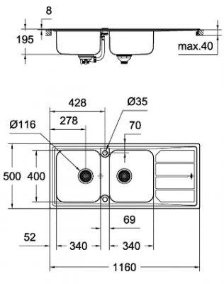 Кухонная мойка Grohe K500 (31588SD0)