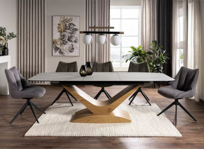 Кухонный стол Signal Dolce ceramic statuario venato 180-240/95/76 (белый/дуб)