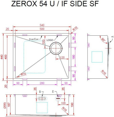 Кухонная мойка ZorG Zerox 54 U / IF Side SF PVD Gold
