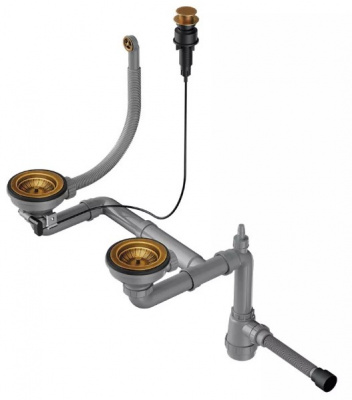 Арматура для полуторачашевых моек с круг. переливом и клапаном-автомат OMOIKIRI WK-1,5CL-R-AB022-A