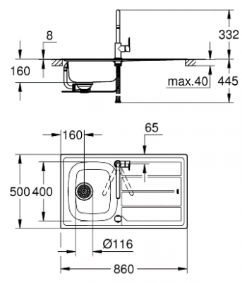 Grohe K200 Набор с  мойкой из нержавеющей стали + смеситель Bau